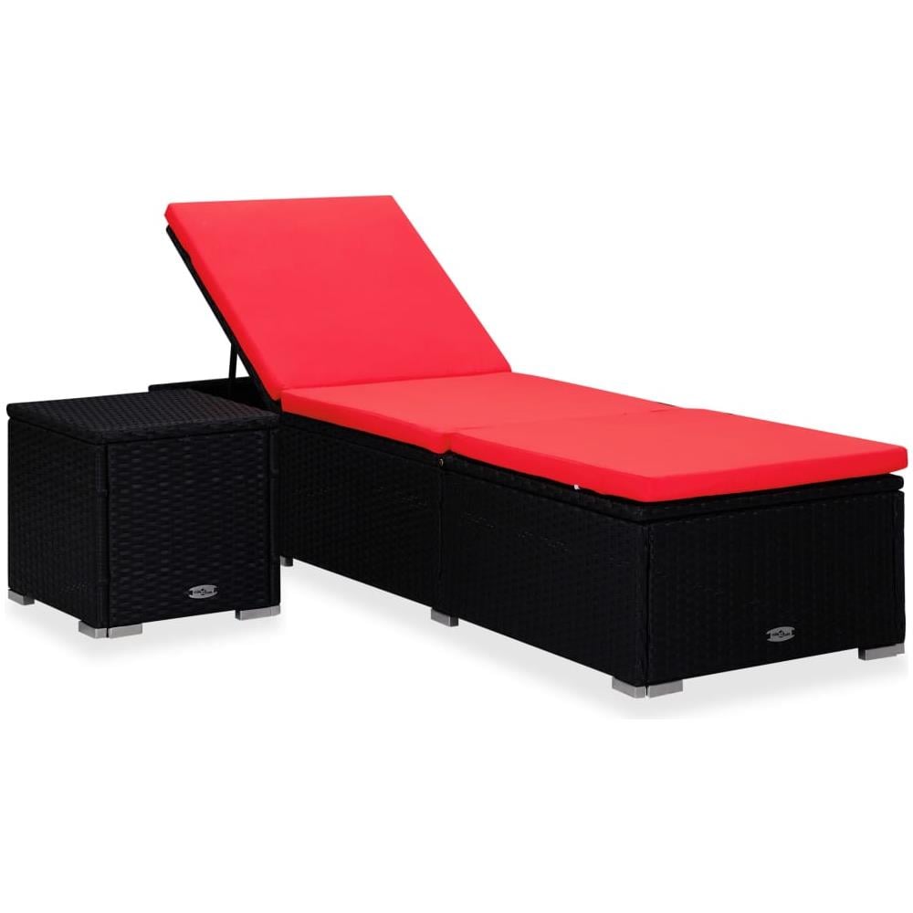 Lettino Prendisole Con Cuscino E Tavolino In Polyrattan Rosso - Foto 1