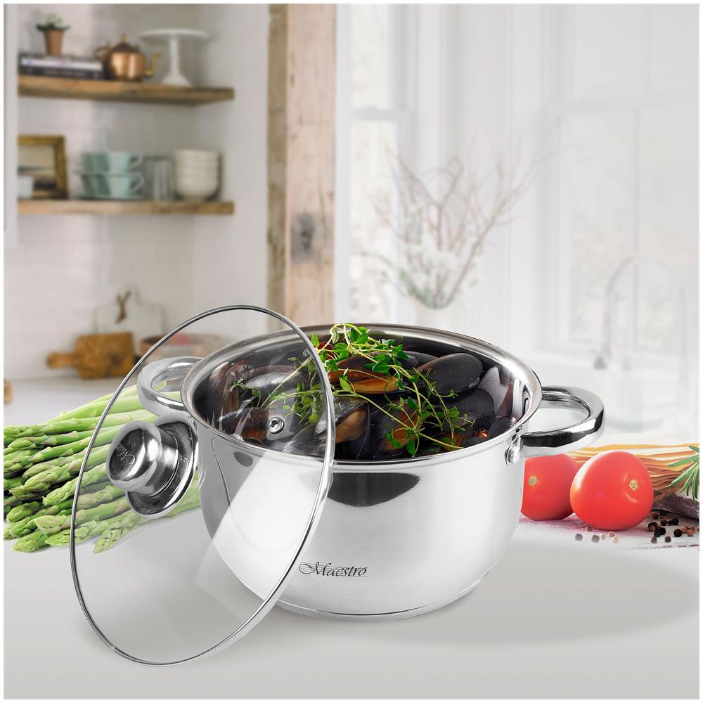 Mr-2020-6m Batteria Da Cucina In Acciaio Inossidabile, 6 Pezzi, Induzione, Coperchi Vetro Argento - Foto 2