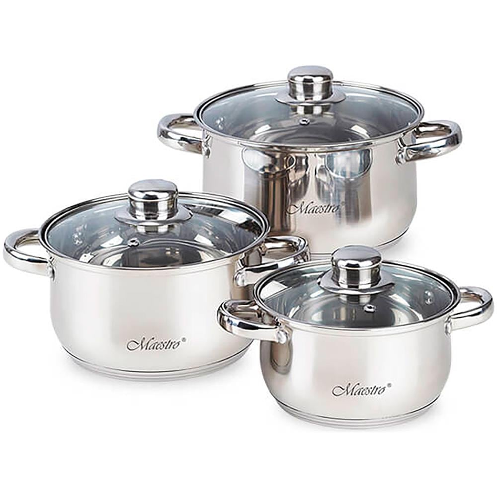 Mr-2020-6m Batteria Da Cucina In Acciaio Inossidabile, 6 Pezzi, Induzione, Coperchi Vetro Argento - Foto 1