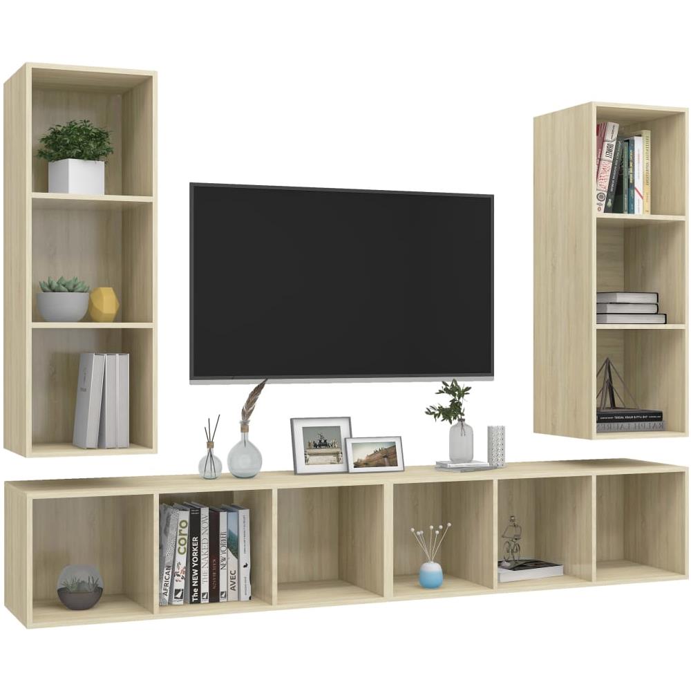 Mobile TV a Parete 4 pz Rovere Sonoma in Truciolato - Foto 4