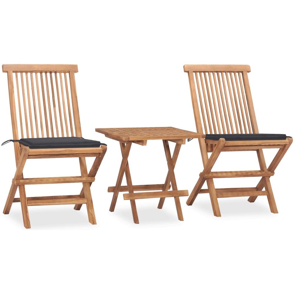 Set da Pranzo Giardino Pieghevole 3 pz Cuscino Massello di Teak - Foto 1
