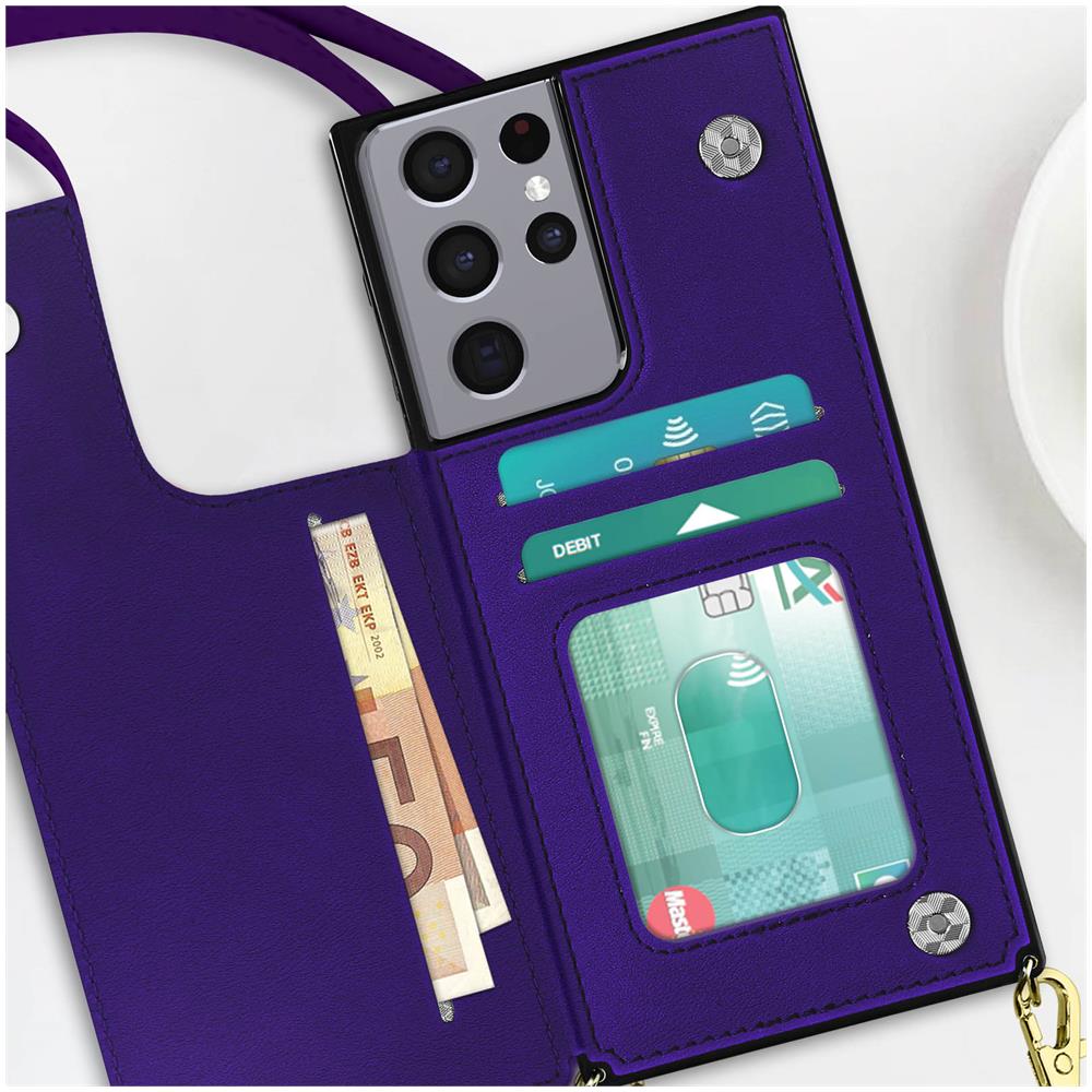 Cover Tracolla Samsung Galaxy S21 Ultra Multifunzione Portafoglio Viola - Foto 5