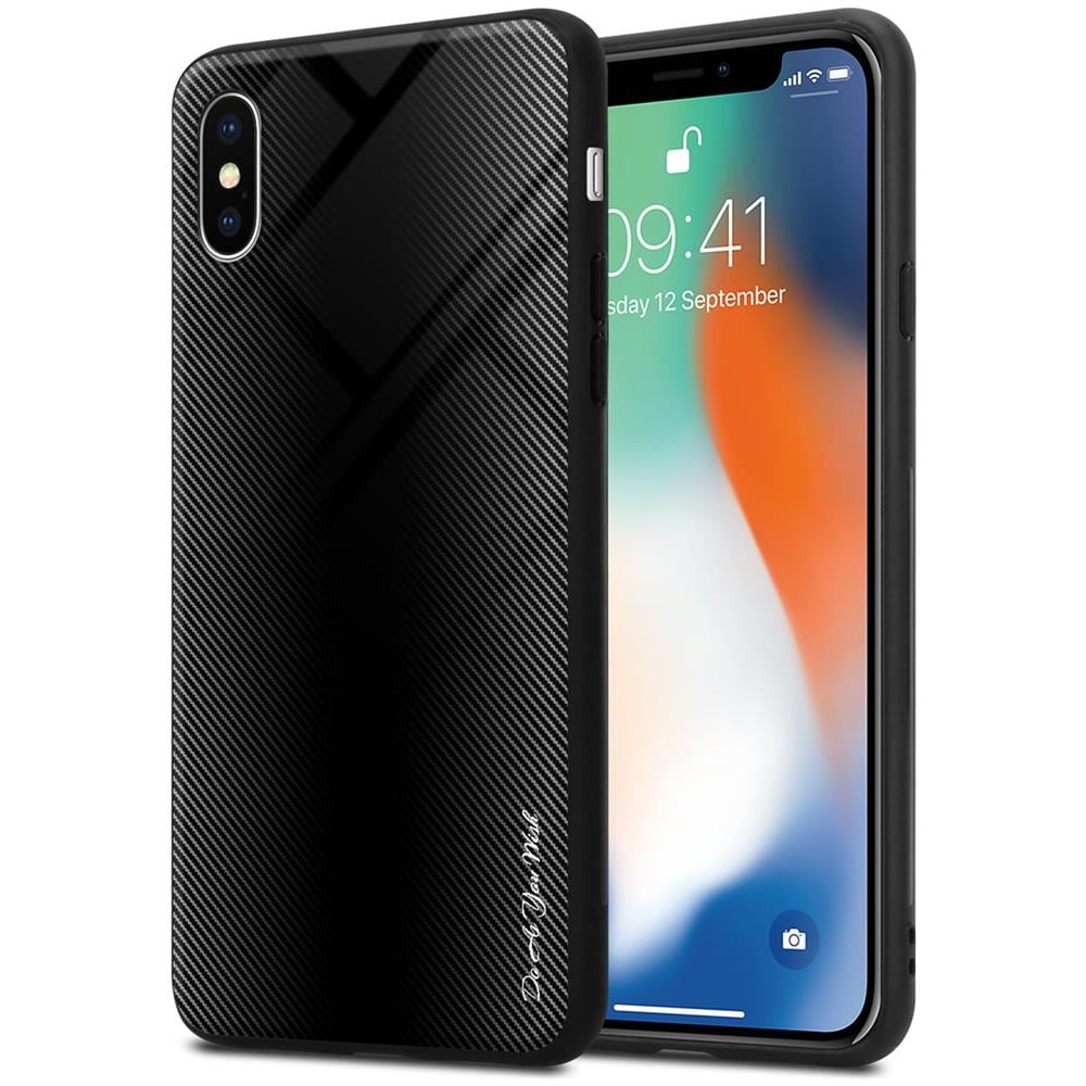 Custodia Compatibile Con Apple Iphone X / Xs - Ottica A Strisce In Opale Nero - Coperchio Protettivo In Vetro Temperato E Silicone Tpu - Foto 1