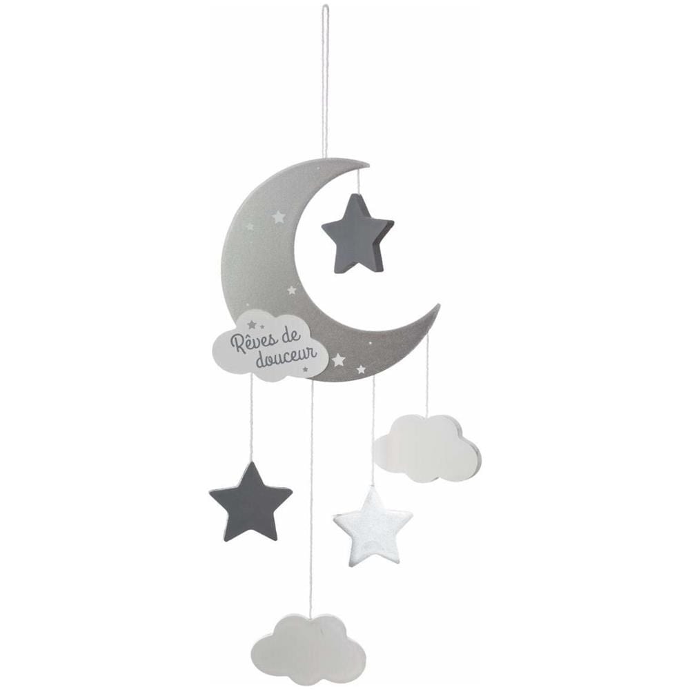 Decorazione Da Appendere Per Bambini, Motivo: Luna E Nuvola, 43 Cm, Grigio - Foto 1