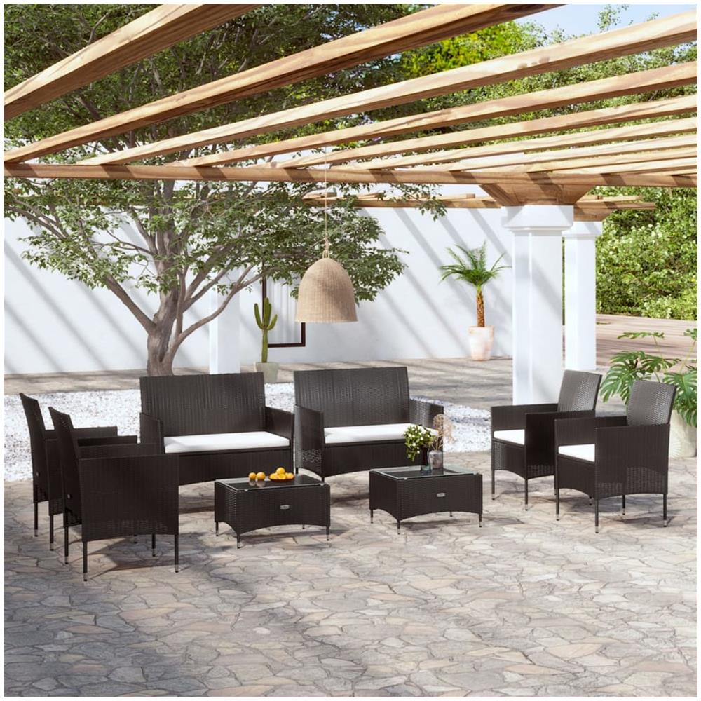 Set Divani Da Giardino 8 Pz Con Cuscini In Polyrattan Nero - Foto 1