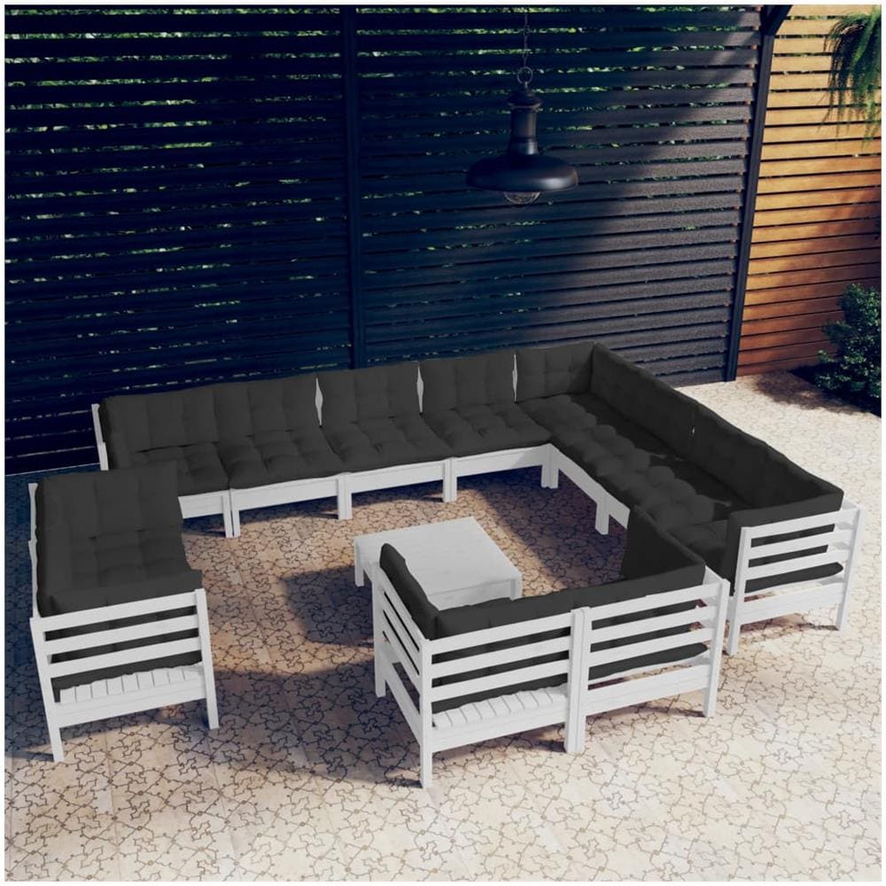 Set Divani Da Giardino 13 Pz Con Cuscini Bianchi Legno Di Pino - Foto 1