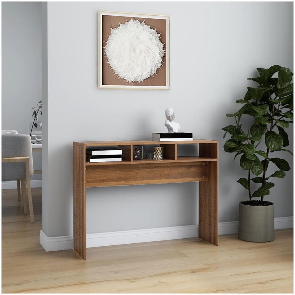 Tavolino Consolle Rovere Marrone 105x30x80 Cm Legno Multistrato - Foto 3