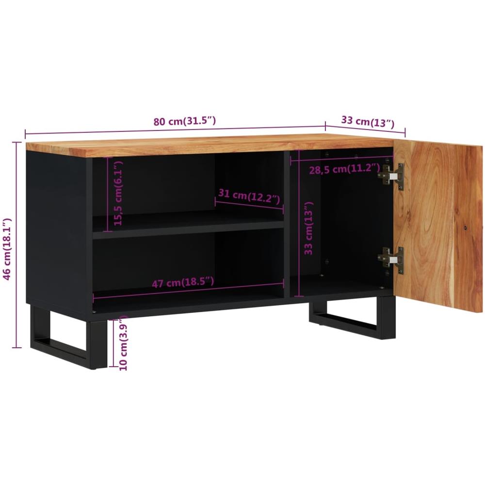 Mobile Tv 80x33x46cm Legno Massello Acacia E Legno Multistrato - Foto 3