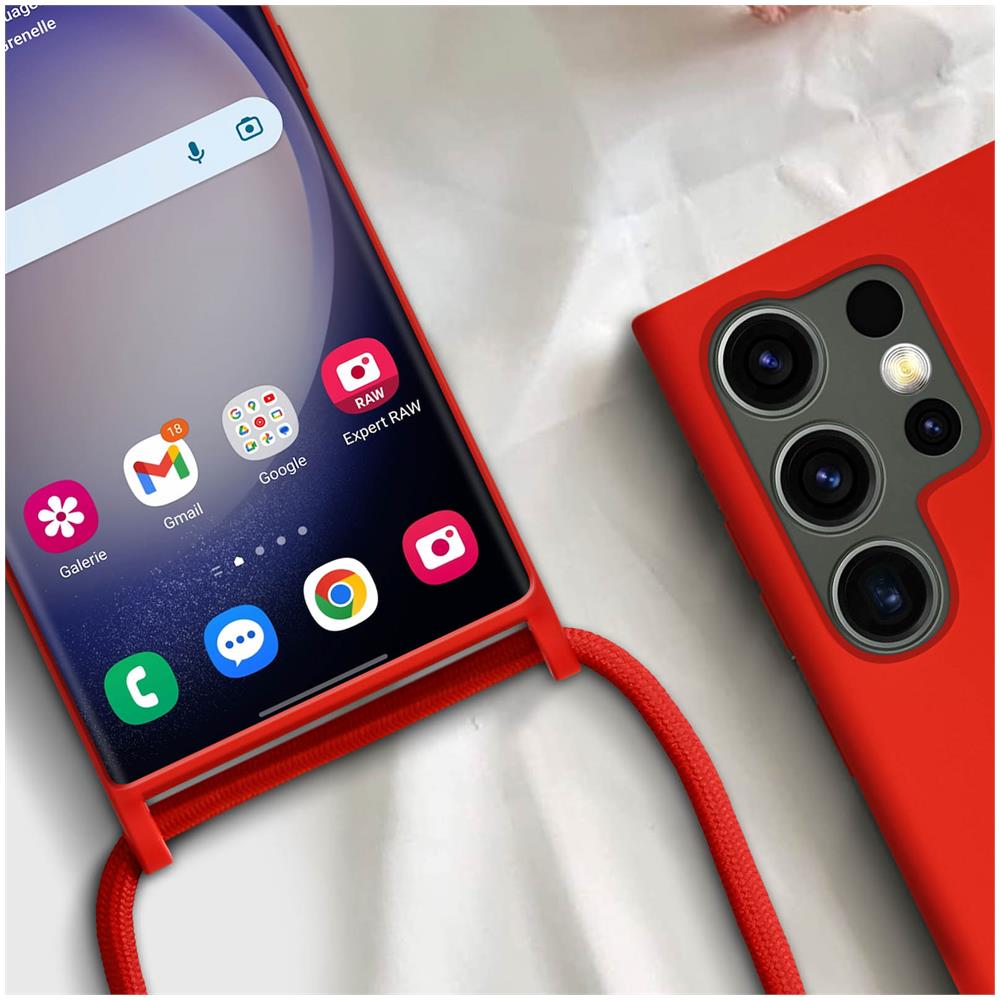 Cover Cordino Per Samsung Galaxy S23 Ultra Collana / Tracolla 80 Cm Rossa - Foto 5