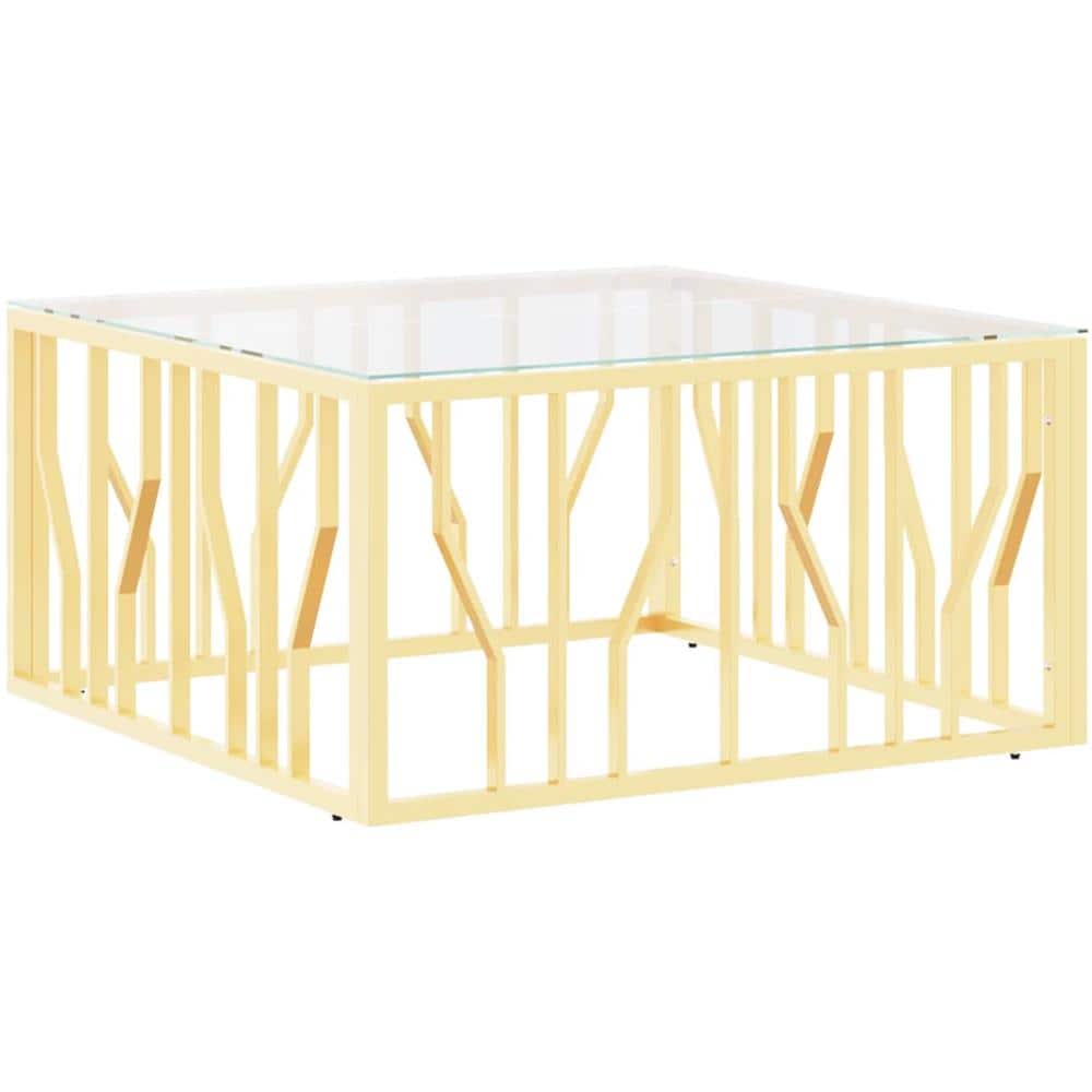 Tavolino Da Salotto Oro 80x80x40 Cm In Acciaio Inox E Vetro - Foto 2