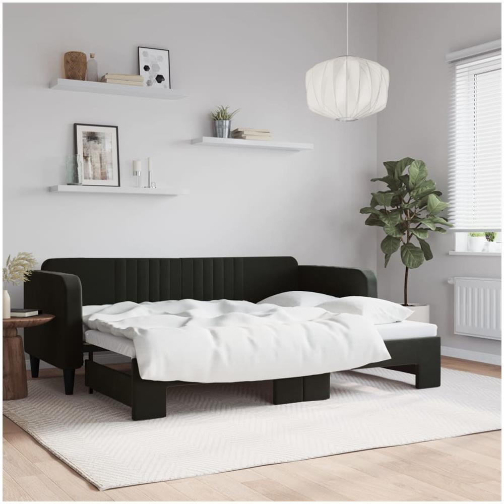 Divano Letto Con Letto Estraibile Nero 80x200 Cm In Velluto - Foto 1