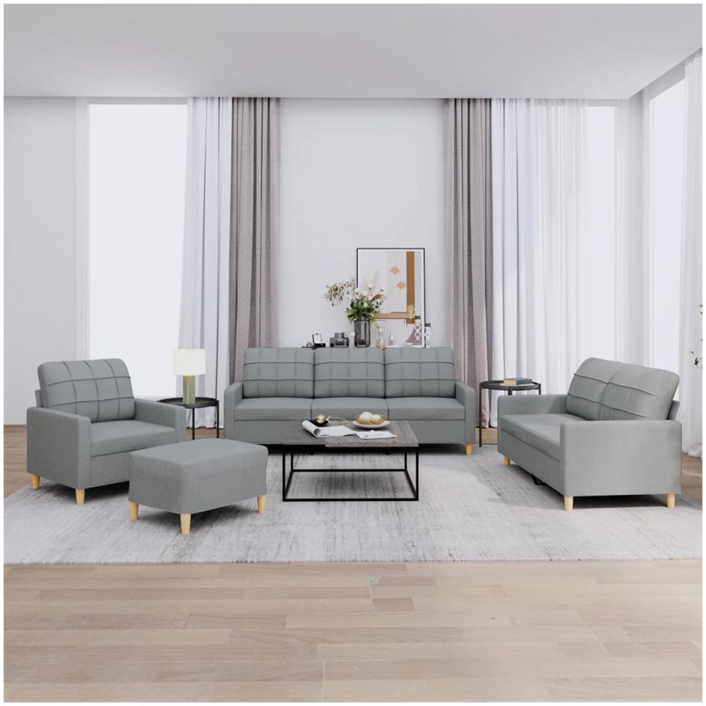 Set Di Divani 4 Pz Con Cuscini Grigio Chiaro In Tessuto - Foto 1