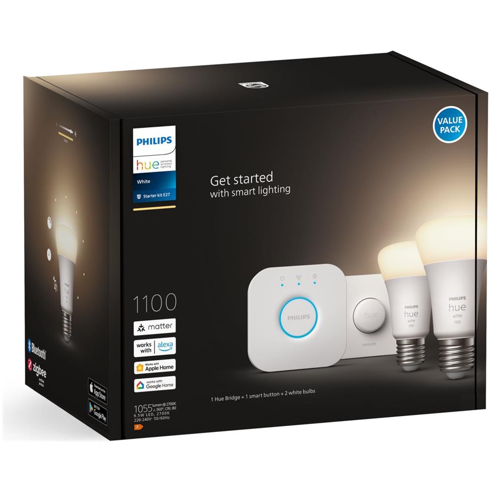 Philips Hue White Starter Kit Bridge + 2 Lampadine Smart E27 75W + Smart Button - Foto 3