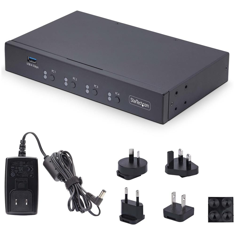 Switch KM a 4 porte Con Commutazione del Mouse, Switcher USB per Tastiera /Mouse, Audio 3,5 mm /USB, Condivisione Periferiche tra 4 PC, Conforme a TAA - Foto 5