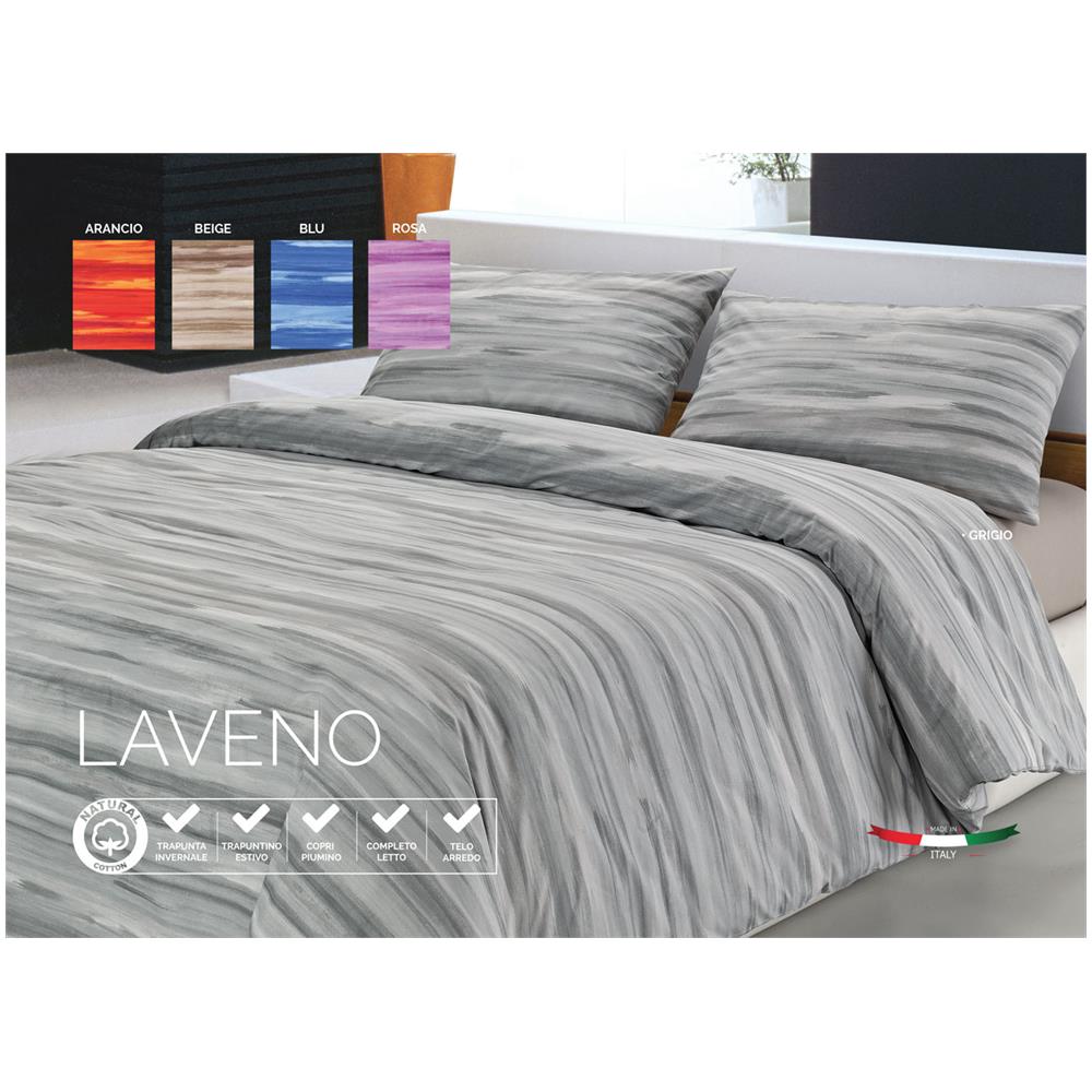 Copripiumino Sacco Piumone In 100% Cotone Disegno Laveno Matrimoniale Grigio - Foto 1