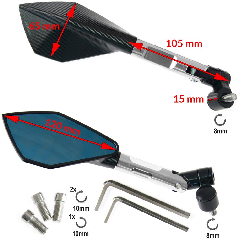 Coppia Specchietti Argento Retrovisori Specchi In Metallo Moto Scooter Custom - Foto 2