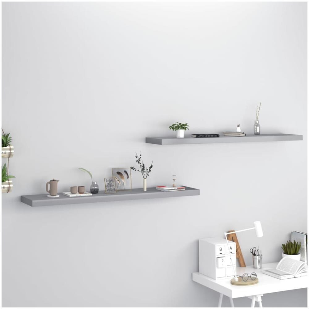 Scaffali A Parete 2 Pz Grigi 120x23,5x3,8 Cm In Mdf - Foto 1