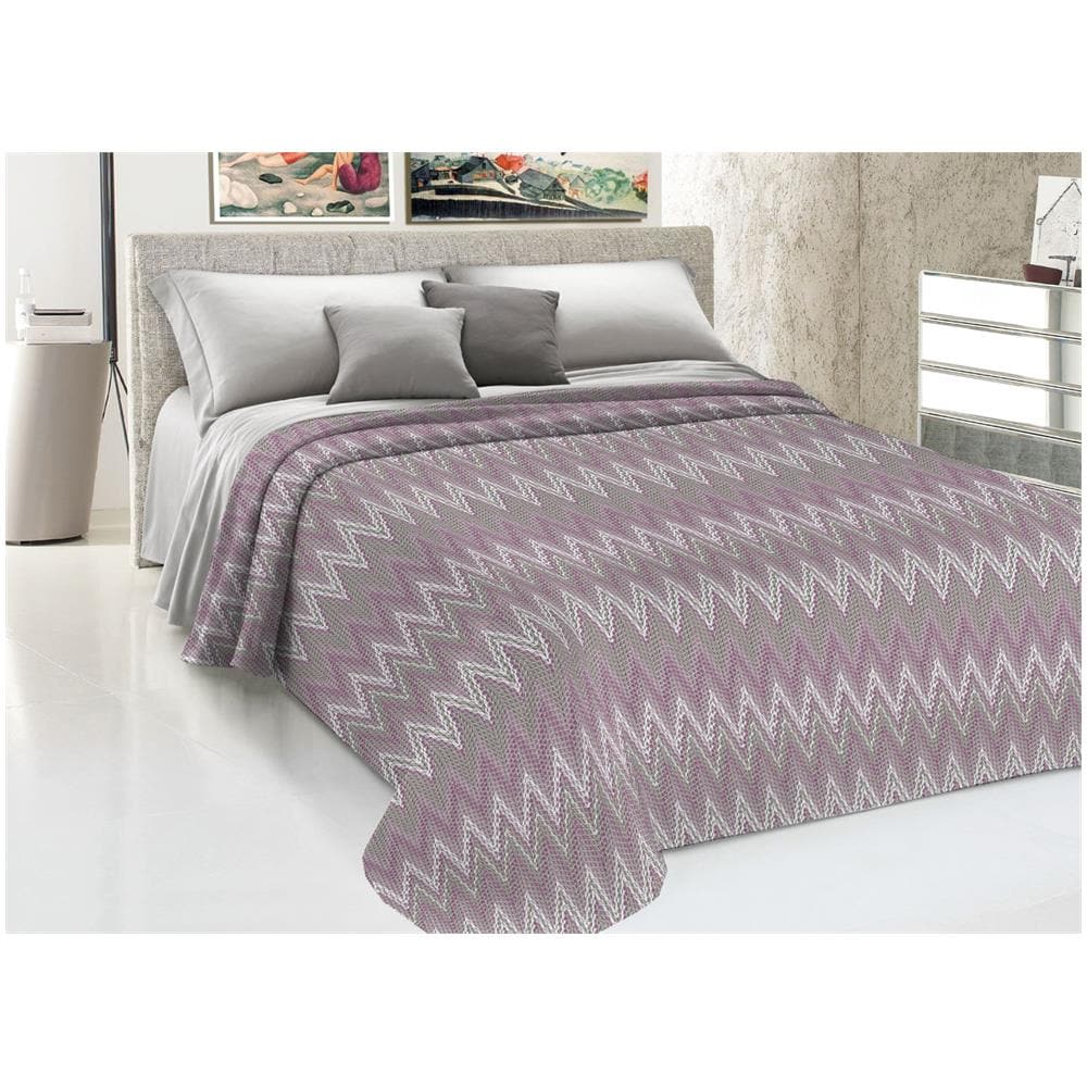 Copriletto Piquet Primavera Estate 100% Cotone Disegno Spinato Rigato Matrimoniale Rosa - Foto 1