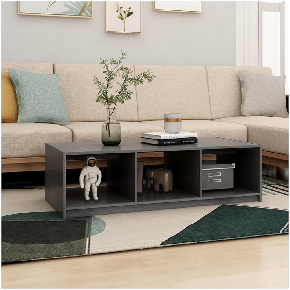 Tavolino Da Salotto Grigio 110x50x34 Cm Legno Massello Di Pino - Foto 3