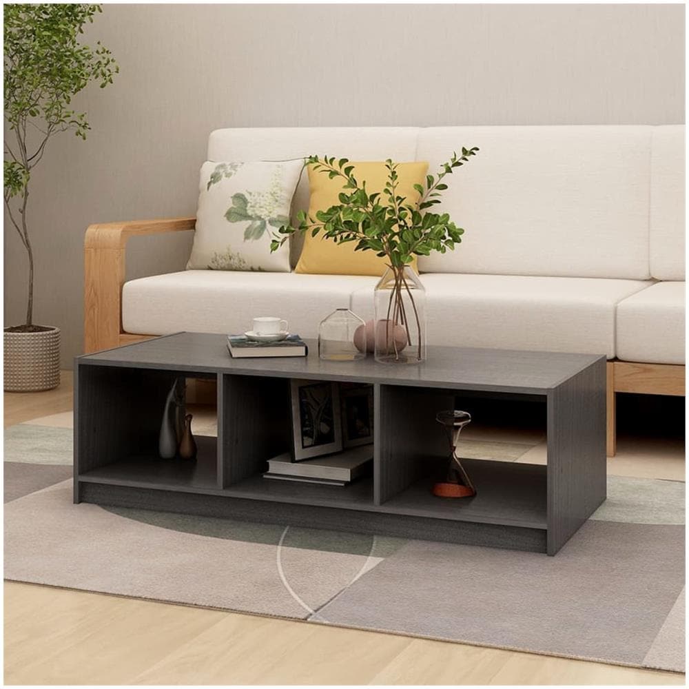 Tavolino Da Salotto Grigio 110x50x34 Cm Legno Massello Di Pino - Foto 1