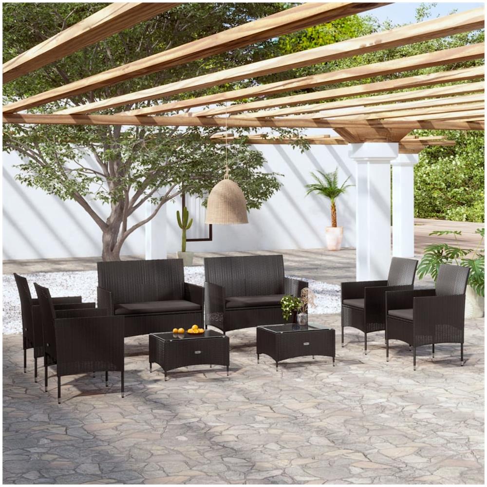 Set Divani Da Giardino 8 Pz Con Cuscini In Polyrattan Nero - Foto 1