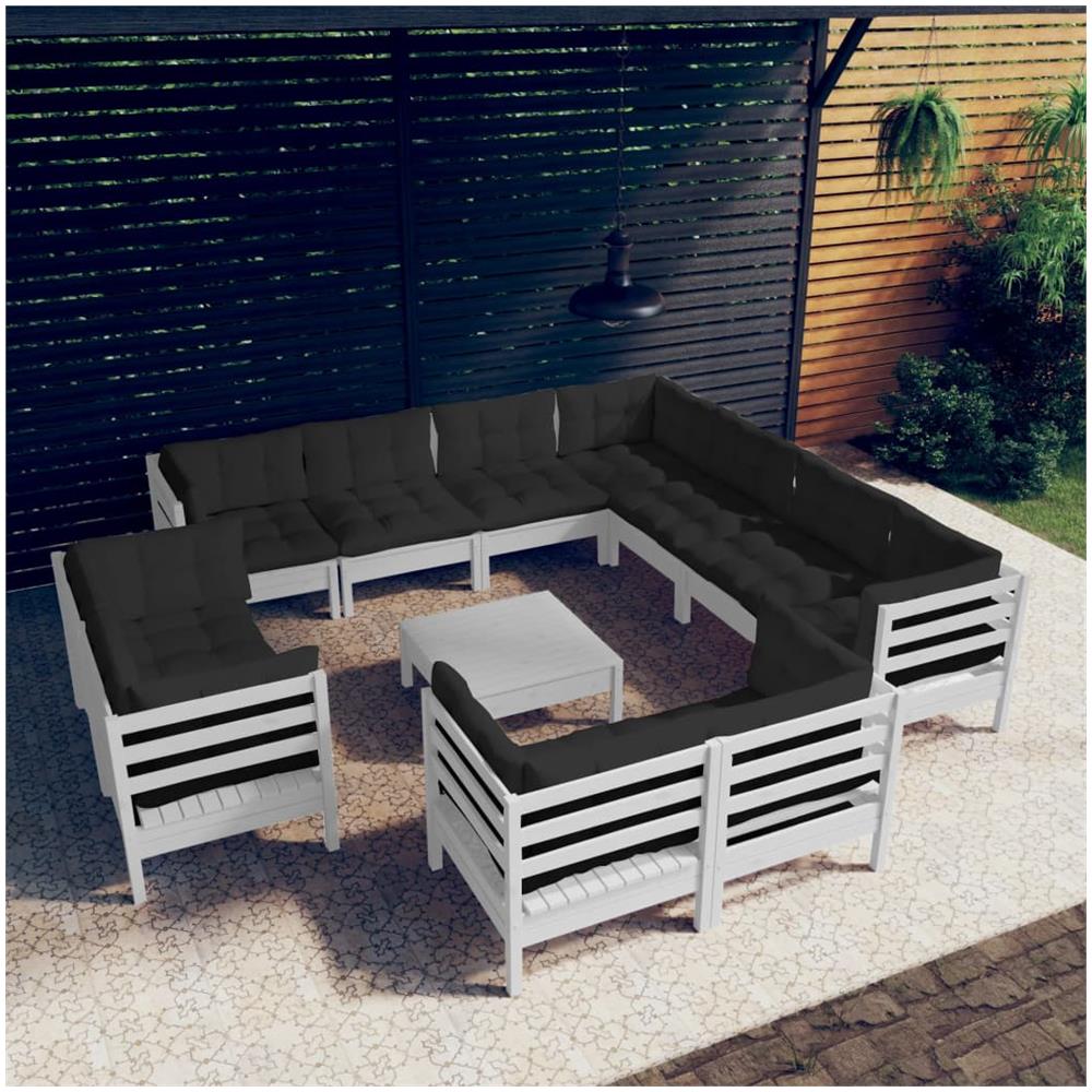 Set Divani Da Giardino 12 Pz Con Cuscini Bianchi Legno Di Pino - Foto 1