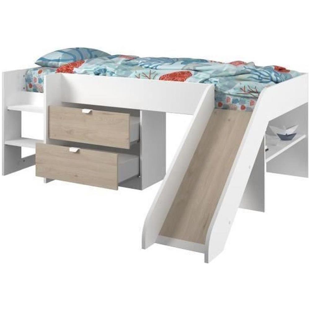 Letto Scorrevole Per Bambini - Decoro Bianco E Rovere Jackson - Rete Inclusa - 90 X 200 Cm - Foto 1