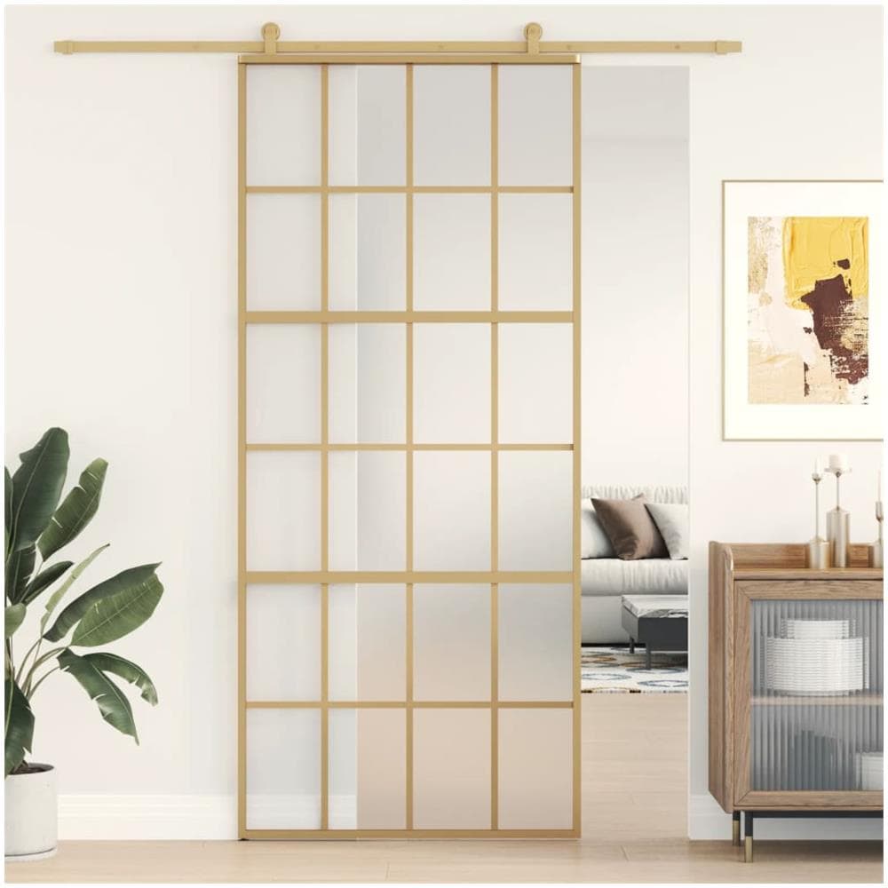 Porta Scorrevole Dorata 90x205 Vetro Smerigliato Esg Alluminio - Foto 1