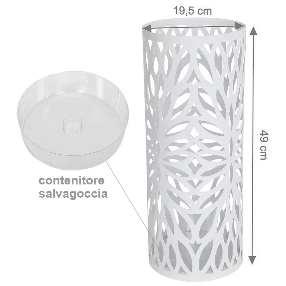 Portaombrelli Ferro Design 7w Rotondo Stand Bianco Vaschetta Salvagoccia - Foto 2