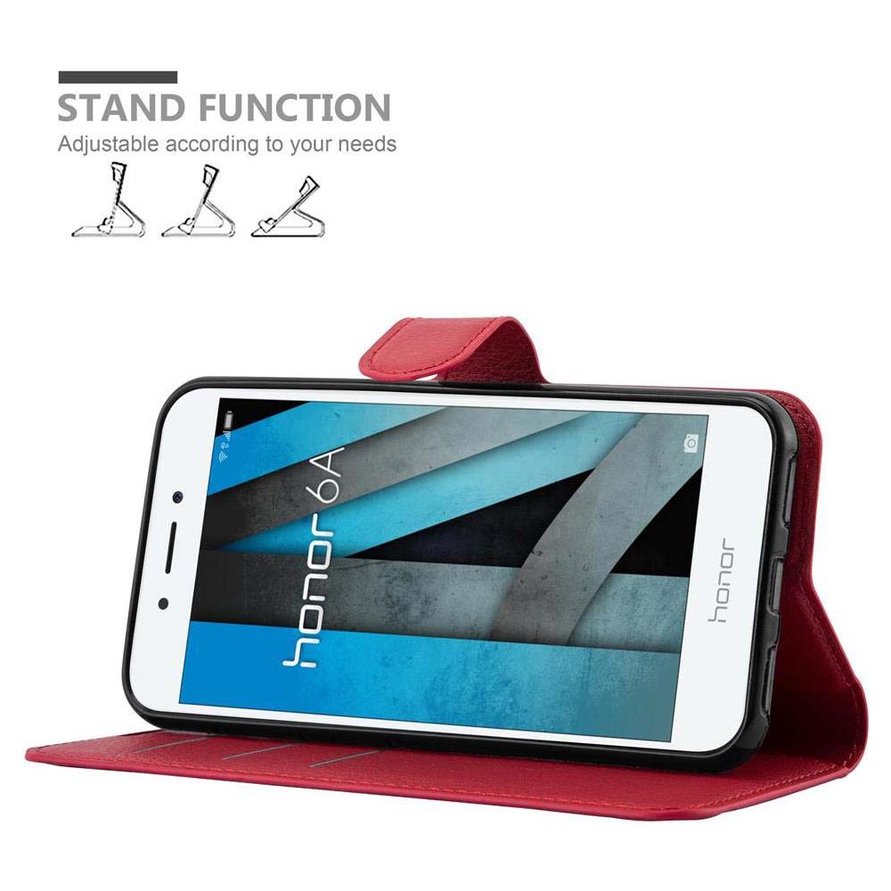 Custodia Compatibile Con Honor 6a In Rosso Carminio - Coperchio Protettiva Con Chiusura Magnetica, Funzione Stand E Tasca Per Le Carte - Foto 6