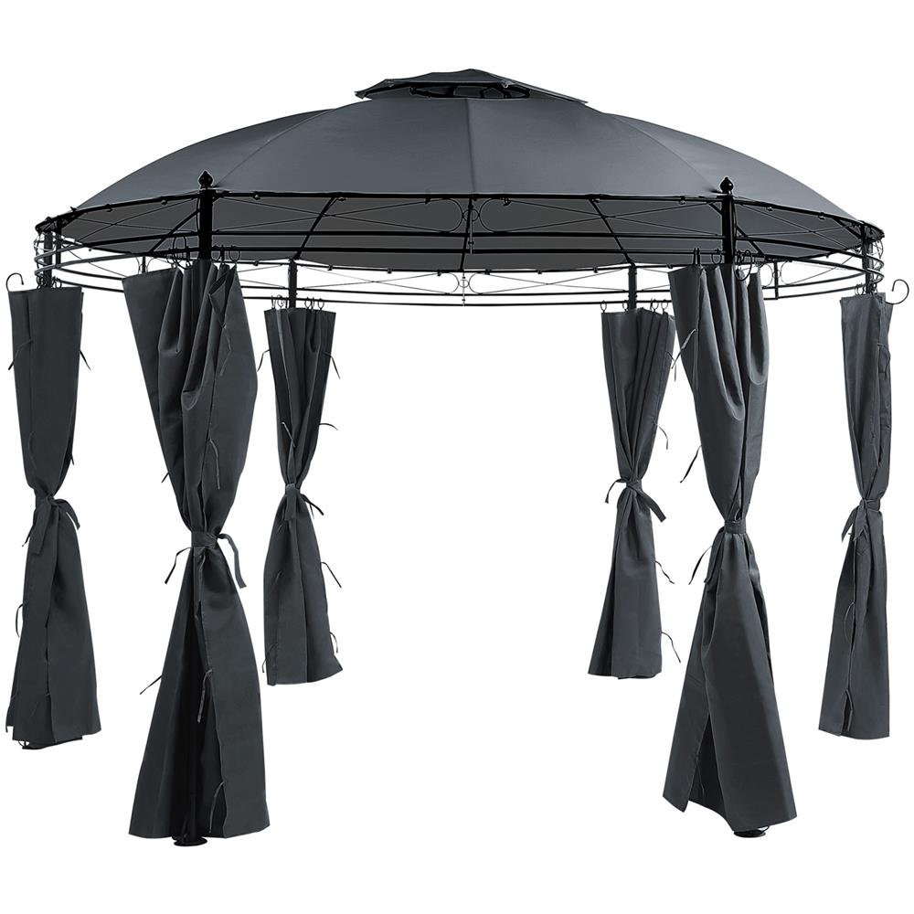 Gazebo In Acciaio E Tessuto Grigio Ø368 Cm Safara - Foto 1