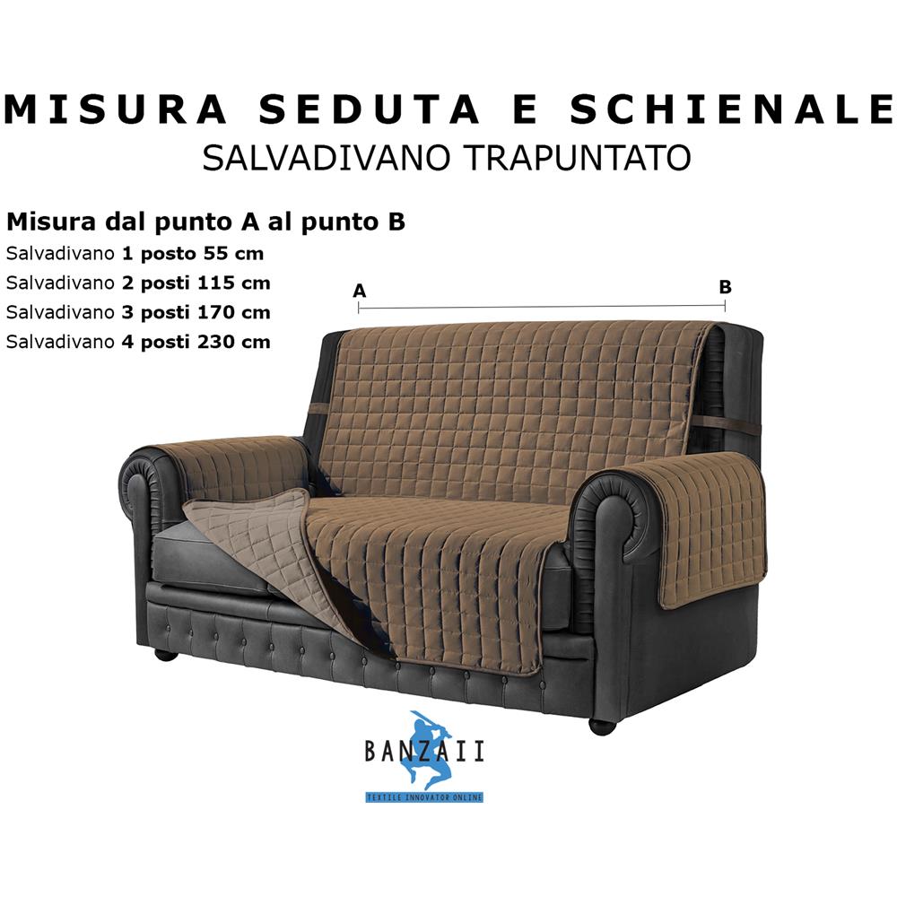 Copridivano Antimacchia - Salvadivano Trapuntato Double Face - 1 Posto Per Seduta Da 55 A 80 Cm - Corda / sabbia - Foto 6