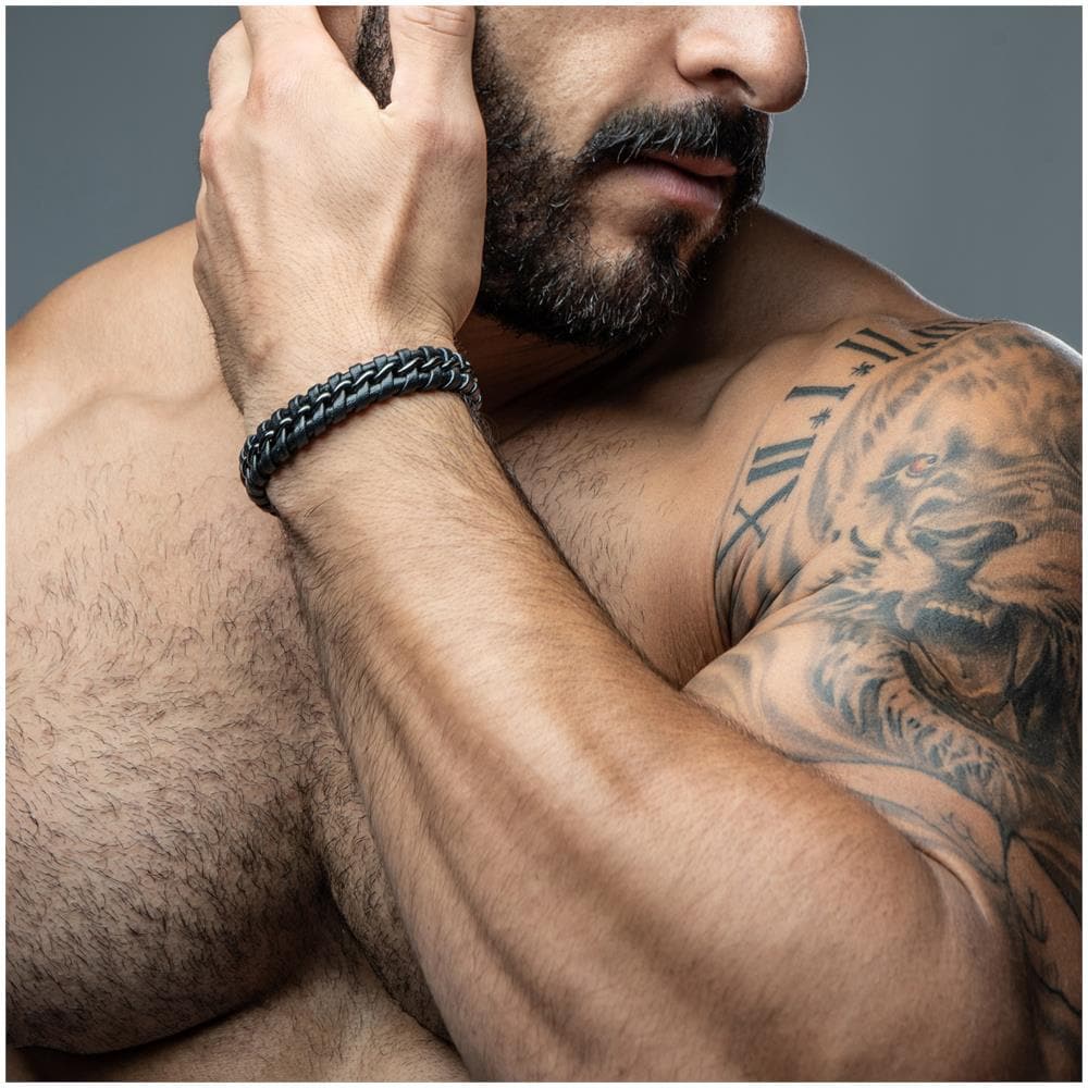 Bracciale in Pelle per Uomo, ""Joy"", 23cm, Nero - Foto 6