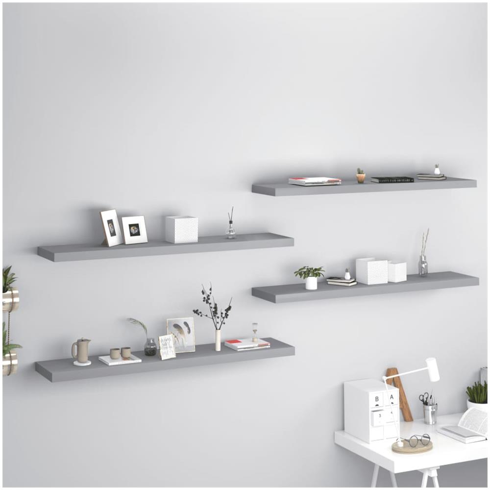 Scaffali A Parete 4 Pz Grigi 120x23,5x3,8 Cm In Mdf - Foto 1