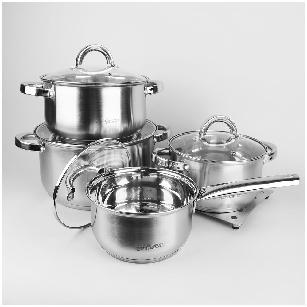 Mr-2021 Batteria Da Cucina, Acciaio Inox. , 9 Pezzi, Induzione, Coperchi, Sottopentola Argento - Foto 2