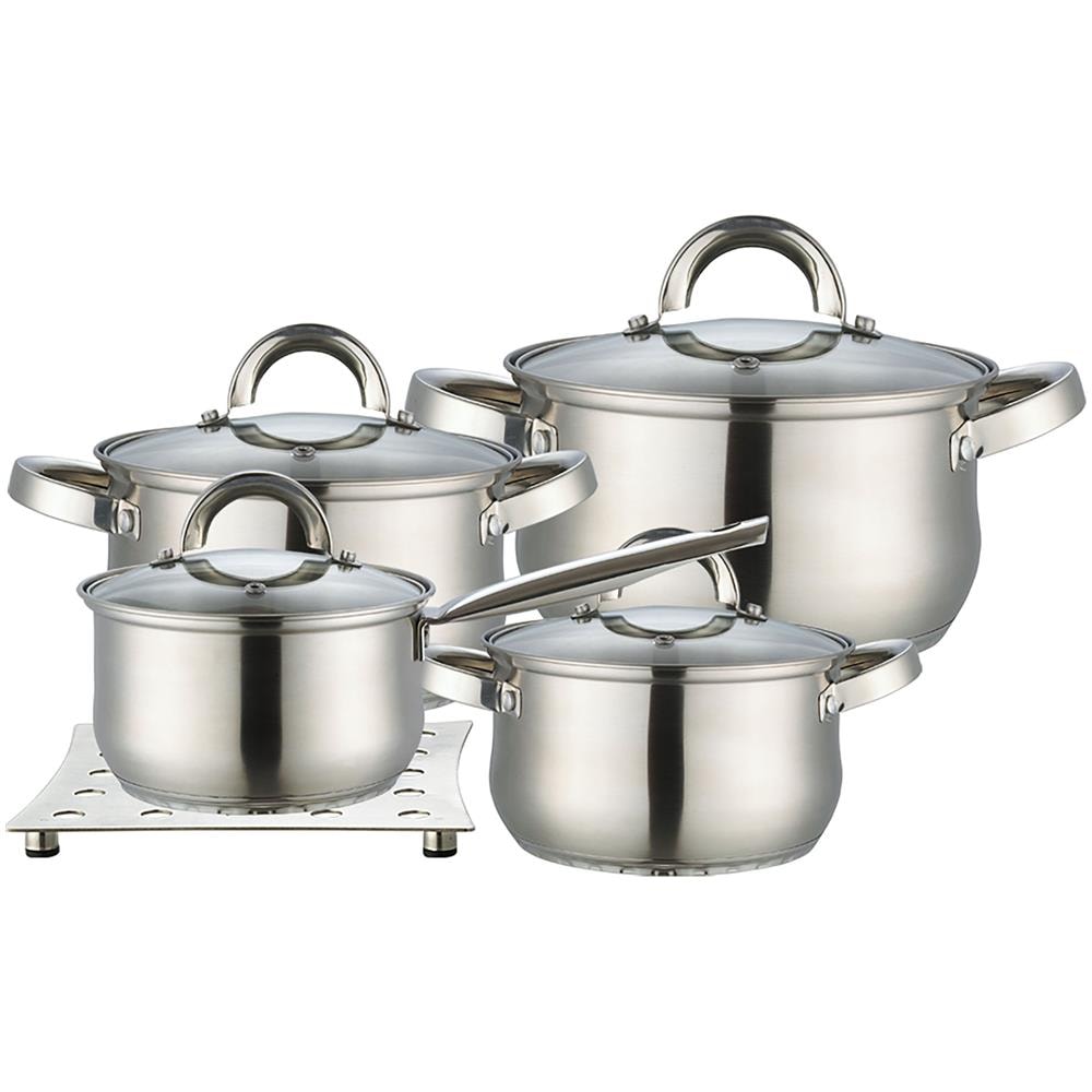 Mr-2021 Batteria Da Cucina, Acciaio Inox. , 9 Pezzi, Induzione, Coperchi, Sottopentola Argento - Foto 1