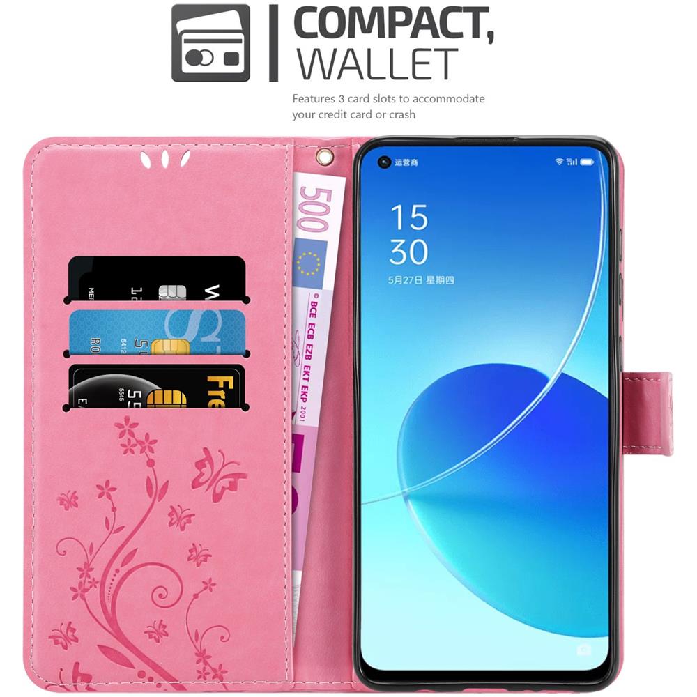 Custodia Compatibile Con Oppo Reno6 5g In Rosa Fiore - Coperchio Protettivo In Design Floreale Con Chiusura Magnetica, Funzione Stand E Slot Per Carte - Foto 2