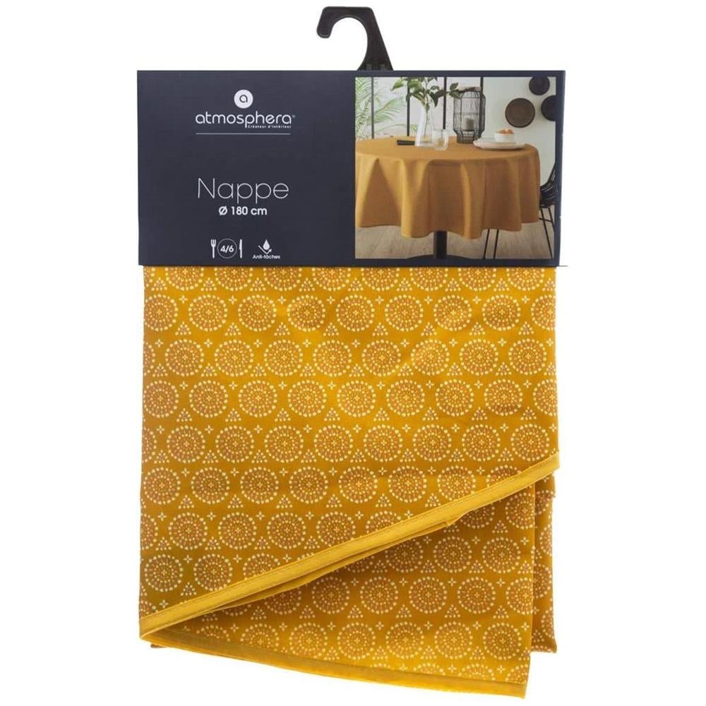 Tovaglia Da Tavolo Rotonda, Ø 180 Cm, Ocra Con Stampa Etnica - Foto 2