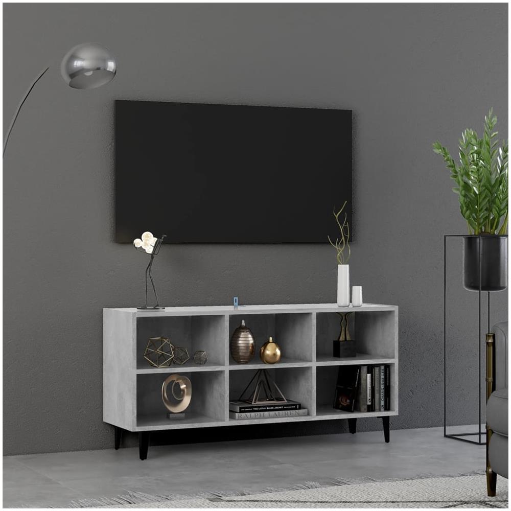 Mobile TV con Gambe in Metallo Grigio Cemento 103,5x30x50 cm - Foto 1