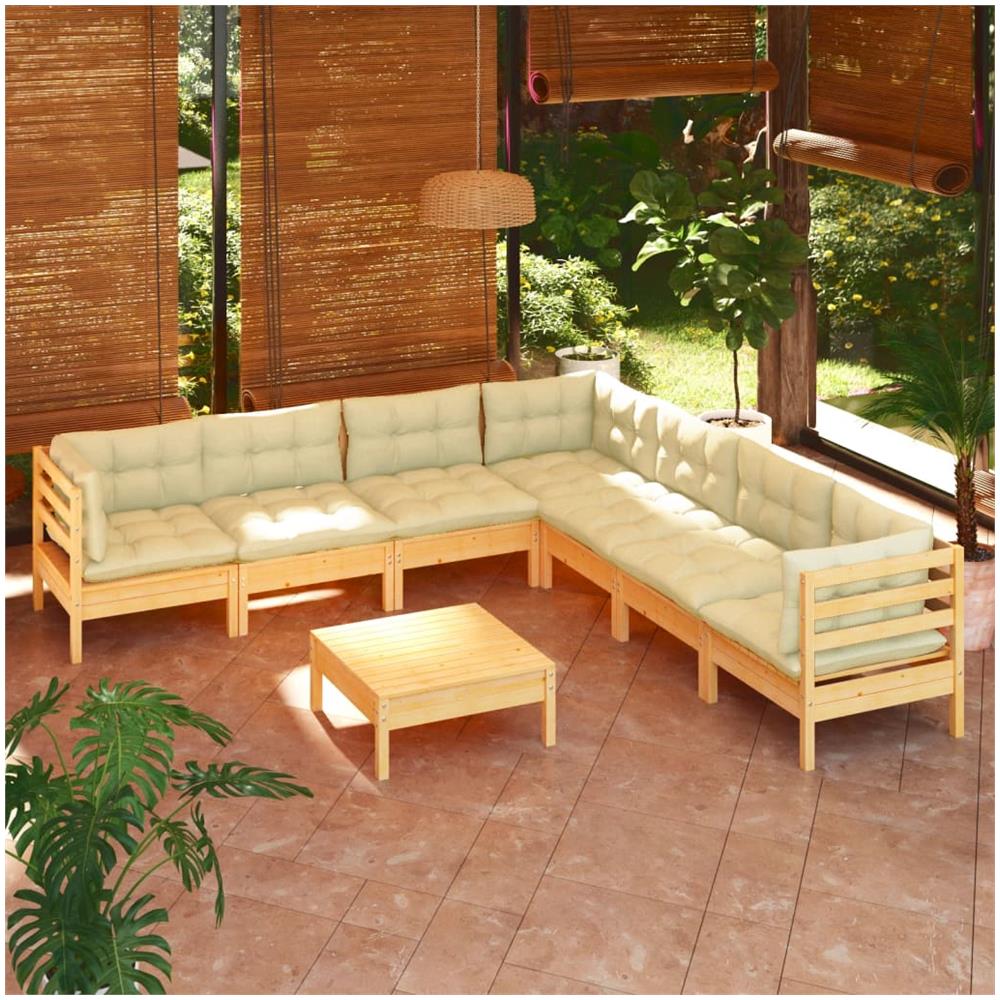 Set Divani Da Giardino 8 Pz Con Cuscini Crema In Massello Di Pino - Foto 1