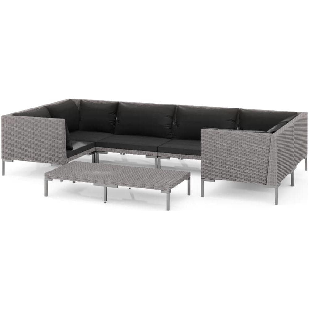 Set Divani Giardino 7 Pz Con Cuscini In Polyrattan Grigio Scuro - Foto 1