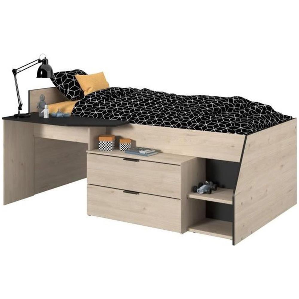 Letto Combinato Per Bambini - Rovere Jackson E Decoro Nero - 90 X 190/200 Cm - Foto 1