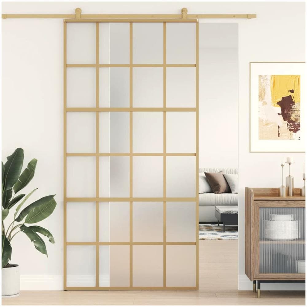 Porta Scorrevole Oro 102,5x205 Vetro Smerigliato Esg Alluminio - Foto 1