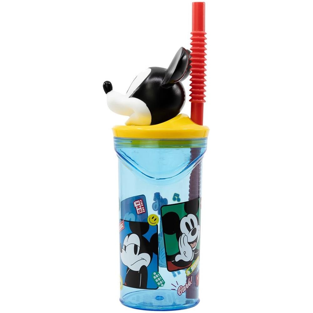 Disney Bicchiere Azzurro Per Bambini In Plastica Mickey Mouse Topolino 360 Ml Con Cannuccia E Figura 3d Del Personaggio - Foto 3