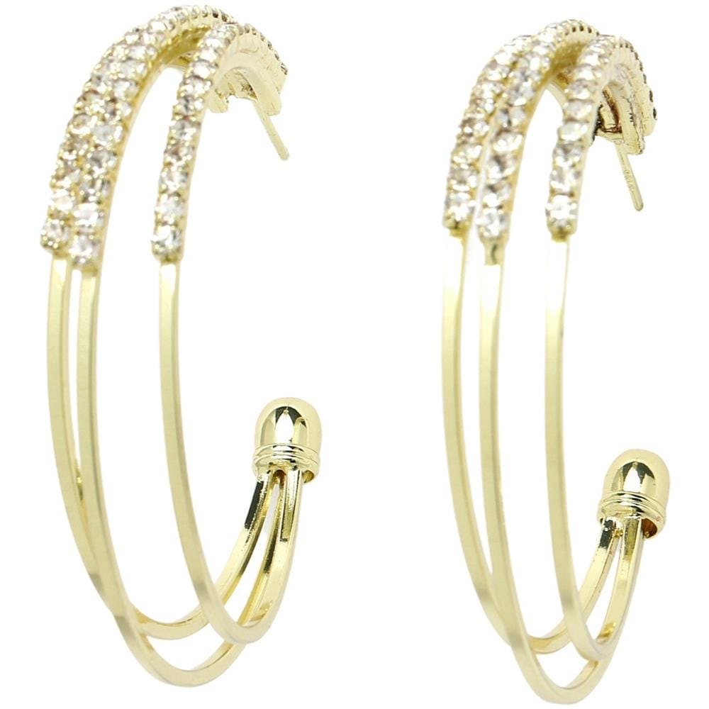 Orecchini a Forma di C con Cristalli Color Oro - Foto 1