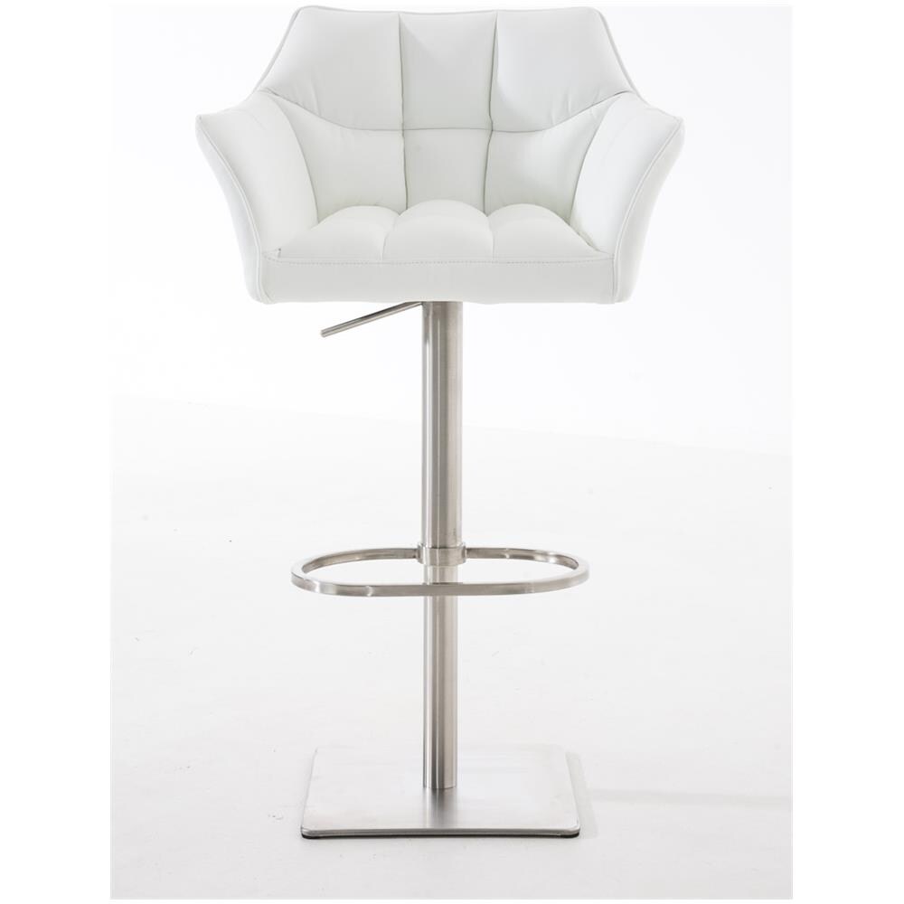 Sgabello Alto Regolabile Damaso in Similpelle I Sgabello Bancone con Braccioli E Schienale Imbottiti E Poggiapiedi, H 58-83 CM Bianco Acciaio Inox - Foto 2