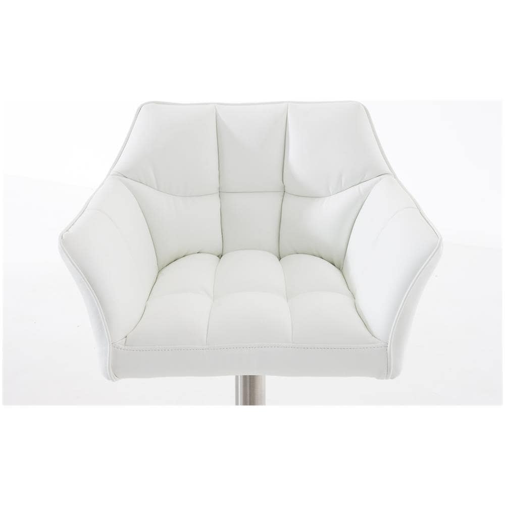 Sgabello Alto Regolabile Damaso in Similpelle I Sgabello Bancone con Braccioli E Schienale Imbottiti E Poggiapiedi, H 58-83 CM Bianco Acciaio Inox - Foto 5