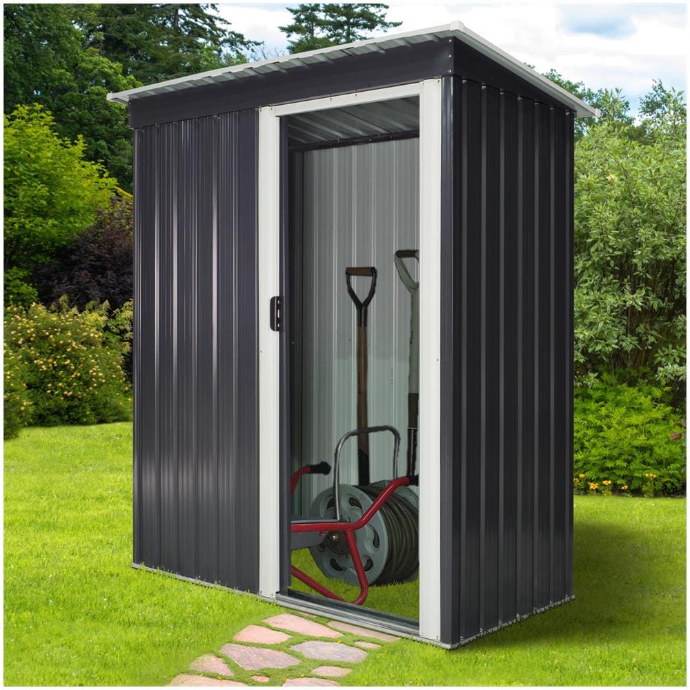 Casetta Porta Attrezzi 1 Porta Scorrevole, Tetto Inclinato Acciaio Nero - Foto 3