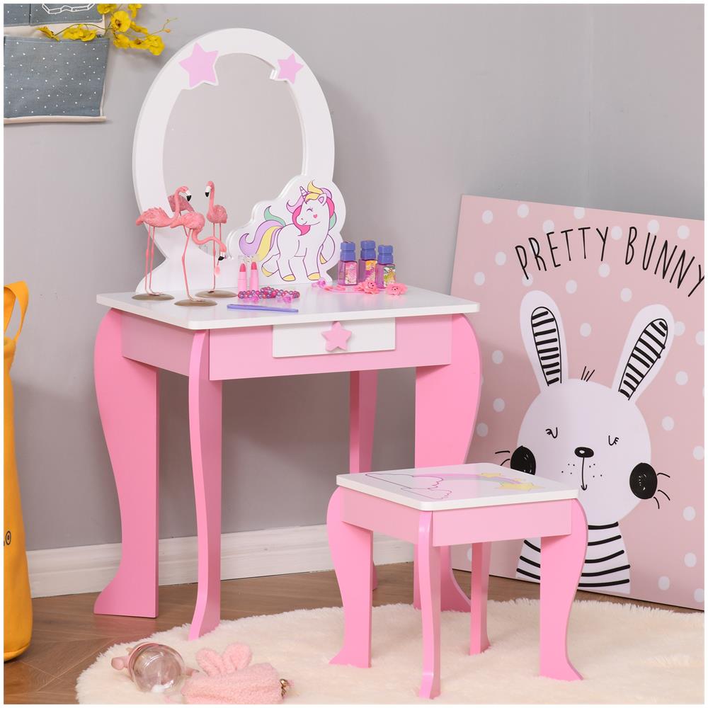 Specchiera Giocattolo Con Cassetto E Sgabello Gioco Bambine 3-8 Anni - Foto 2
