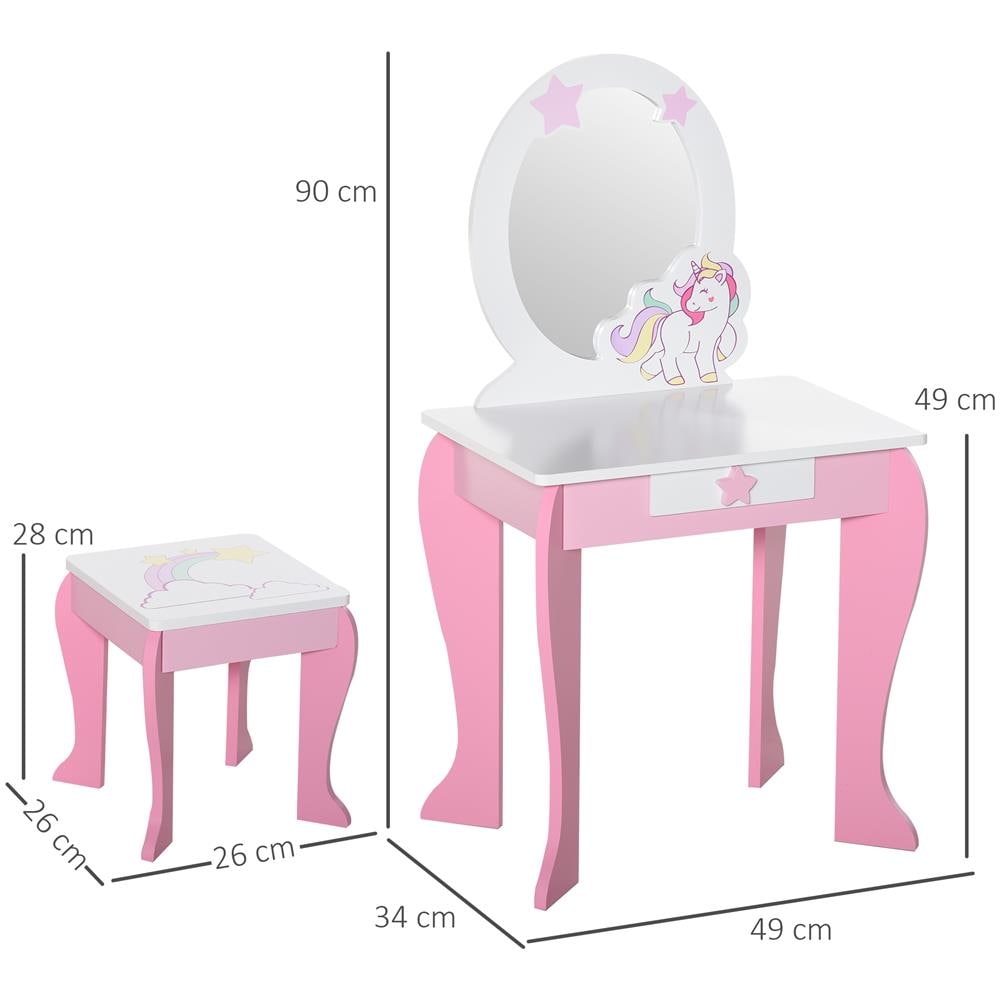 Specchiera Giocattolo Con Cassetto E Sgabello Gioco Bambine 3-8 Anni - Foto 3